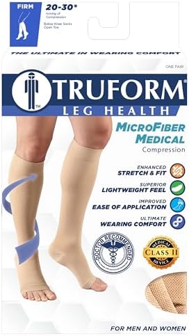 Truform 20-30 mmHg Compression Stockings for Men and Women, Knee High Length, Open Toe, Beige, X-Large