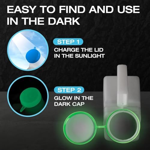 Urinals for Men Glow in The Dark Lid by Tilcare (2 Pack) - 32oz/1000mL Thick Plastic Mens Bedpan Bottle with Screw-on Lid - Spill Proof Urinary Chamber - Male Portable Travel Pee Bottles