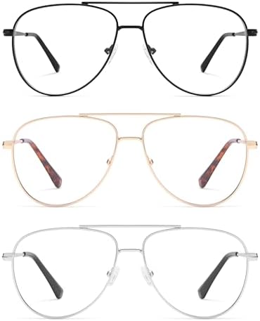 AMOMOMA Aviator Reading Glasses for Women,Men Blue Light Blocking Computer Readers Trendy Retro Metal Frame AM6162US