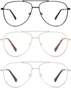AMOMOMA Aviator Reading Glasses for Women,Men Blue Light Blocking Computer Readers Trendy Retro Metal Frame AM6162US