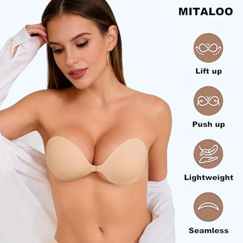 MITALOO 2026 Seamless Sticky Bra Slicone Adhesive Bra Push Up Invisible Strapless Backless Covers for Women
