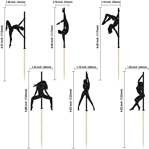 Gyufise 24Pcs Pole Dance Girl Cupcake Toppers Black Glitter Pole Dancing Cupcake Picks Bachelorette Bridal Shower Birthday Party Cake Decorations Supplies
