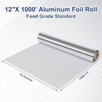 Aluminum Foil Standard 12 inch Wide, 1000 FT Food Safe Foil Wrap for Cooking, Baking, Grilling, Food Service Pony Packaging Aluminum Foil Roll (12"x1000', Standard-4 Count)