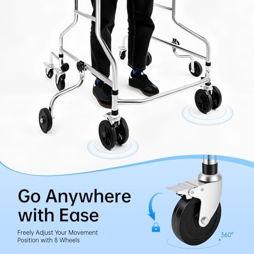 Standing Walking Aid for Seniors, Adult Walker Hemiplegia Rehabilitation Standing Frame, Lower Limb Training, Adjustable Height, Patient Upright Walker for The Disabled