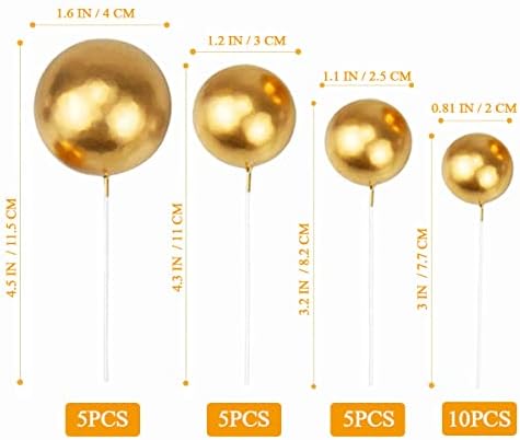 25 Pcs Balls Cake Topper Ball Shaped Cake Insert Toppers Pearl Balls Cake Pick DIY Cake Insert Toppers Foam Ball Cupcake Topper for Birthday Party Christmas Wedding Anniversary Baby Shower Cake Decor