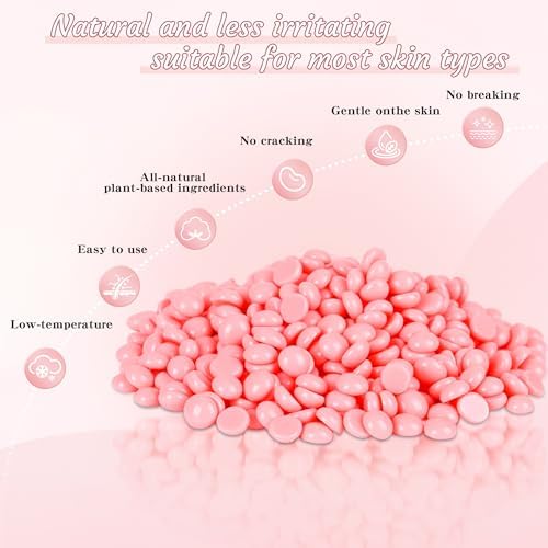 Hard Wax Beans - Chamomile Formula for Sensitive Skin, Hair Removal at Home, Brazilian Bikini, Facial, Legs, Underarms Wax Refill for Women & Men (3.54oz, ROSE)