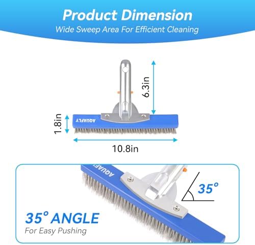 10-Inch Stainless Steel Pool Brush - Heavy Duty Pool Cleaning Brush for Concrete & Gunite Pools, Deep Cleaning Tool for Walls & Floors - Durable Wire Bristle Brush Head