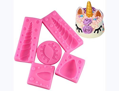 Mujiang Unicorn Silicone Cake Topper Molds Fondant Cake Decorating Molds Unicorn Horn Ears and Eyelash Set (5 Pcs/set)