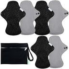 wegreeco 6 Pcs Reusable Menstrual Pads, Ultra Absorbent Cloth Pads for Heavy Flow, Sanitary for Teens, Women, Nonslip, Grey Inner, Black Outer, Medium