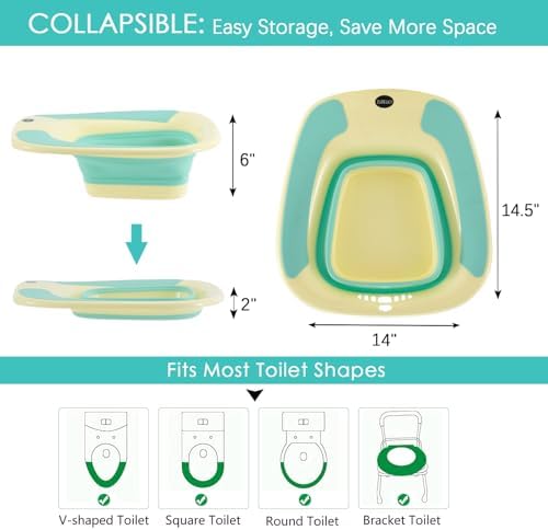 Sitz Bath, Portable Sitz Bath for Toilet Seat, Sitz Bath for Hemorrhoids, Sitz Bath for Postpartum Care, Toilet Basin for Women Men Adults, Sits Bath Soak Salts Tub, Hip Bath Bowl, Green