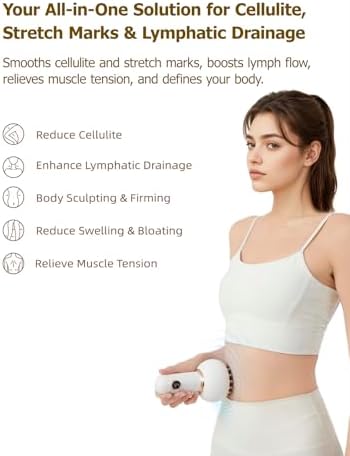 Lymphatic Drainage Massager & Anti Cellulite Massage Tool, Helps Reduce Stretch Marks & Cellulite, for Legs, Arms & Belly, Body Sculpting Machine with Microcurrent, Light, Heat & Vibration