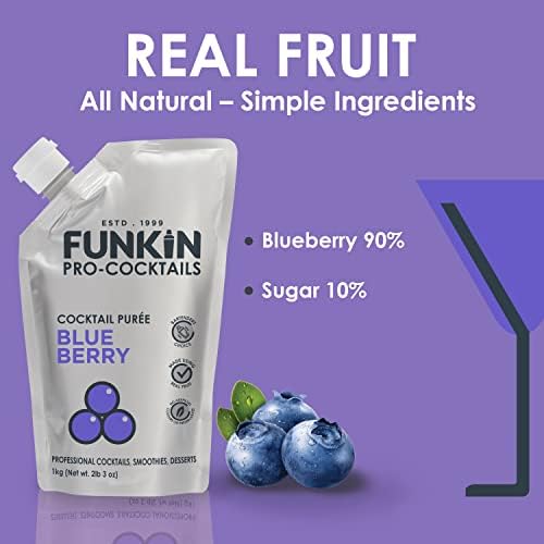 Funkin Puree Twin Pack Bundle | Passion Fruit and Blueberry | Real Fresh Fruit for Cocktails, Drinks, Smoothies, Cooking | No Added Preservatives or Flavorings (2.2 lbs)