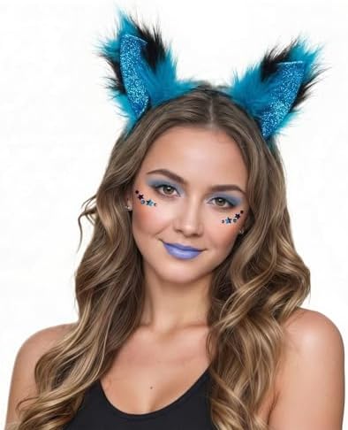 Cat Wolf Fox Tail Faux Fur Ear Headband Paw Gloves Set for Women Adult Halloween Xmas Fancy Party Cosplay Costume