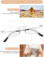 Bifocal Reading Glasses For Women Fashion,Photochromic Rimless Presbyopia Glasses Men-Anti UV/Blue Light