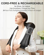 Nekteck Shiatsu Neck and Back Massager with Soothing Heat, Electric Deep Tissue 3D Kneading Massage Pillow for Shoulder Leg Body Muscle Pain Relief, 3 Speed Intensities (Rechargeable)