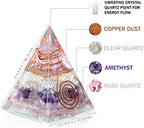 Amethyst, Rose Quartz, Clear Quartz Triple Layer Manifestation Orgonite Pyramid for Love, Success, Inner Peace, | Handmade crystal pyramid with Copper Coil and Crystal Quartz for Manifestation healing