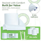 Bamboo Toilet Paper, Septic Safe Toilet Paper 2 Ply 24 Rolls 300 Sheets Per Roll, Soft Unscented Bath Tissue, RV Safe, Eco-Friendly, Non Chlorine, PFAS Free, Made in Canada