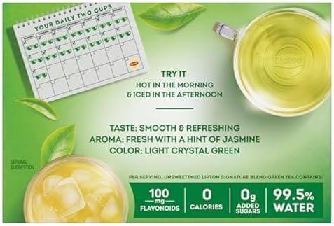 Lipton Signature Blend Green Tea Bags, Unsweetened Teabags for Hot Tea or Iced Tea with Caffeine and Flavonoids, 40 Total Tea Bags