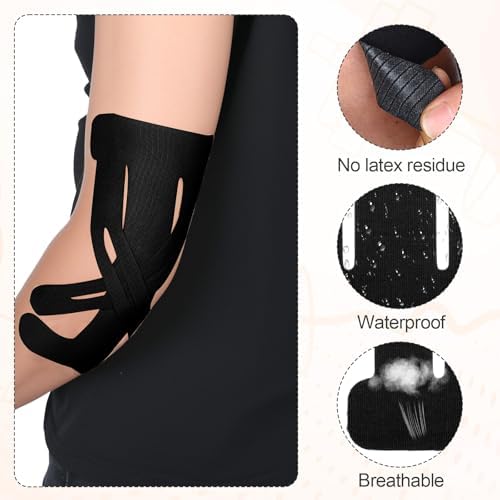 20 Count Pre-Cut Kinesiology Tape for Elbow, Precut Muscle Tapes Strips for Elbow Waterproof Breathable Hypoallergenic Latex-Free, Elastic Cotton Sports Athletic Tapes for Elbow Pain Relief & Support