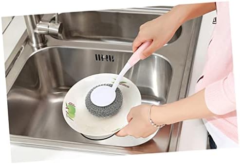 Kitchen Scrubbing Brush with Handle Wire Ball Scrubber Non-Slip Grip for Dishwashing Pots Pans and Glasses 9.84X3.54X0.39In