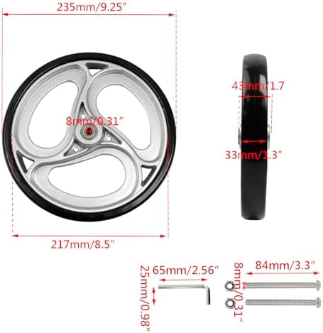 Wealrit 2 Pcs Wheels Replacement for Wheelchairs Solid 10 Inch Walker Wheels Replacement Drive Rollator Wheels Parts(Silver, 9.3 Inch)