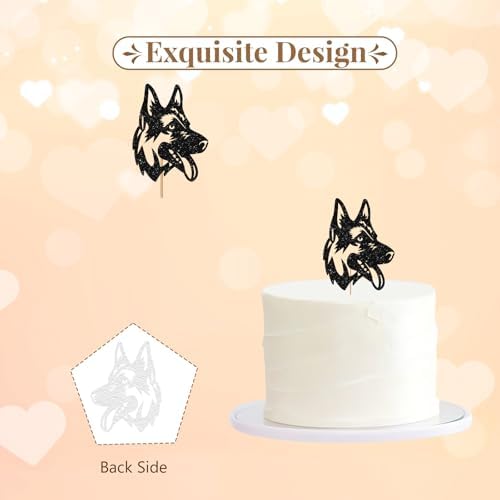 German Shepherd Cake Topper, Dog Birthday Cake Decor, Black Glitter Puppy Face Cake Topper for Kids, Pet Themed Birthday/Adoption Day Party Decoration