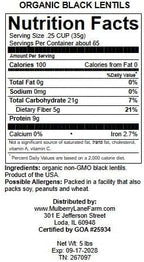Black Beluga Lentils 5 Pounds Whole USDA Certified Organic, Non-GMO Bulk, Product of USA, Mulberry Lane Farms