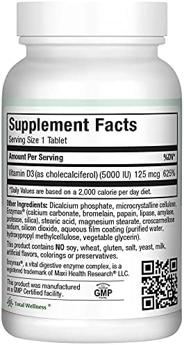 Vitamin D3 5000 IU (125 mcg) - High Dose Vitamin D 5000 IU for Healthy Bones, Teeth, Immune Support - Kosher Non GMO - High Potency Vit D3 - Pure Vitamin D Supplements for Women and Men - 180 Tablets