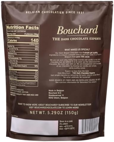 Bouchard Premium Belgian Dark Chocolate with 72% Cacao (5.29 OZ / 150g)