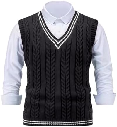 Mens Sweater Vest Casual Sleeveless V Neck Knit Pullover Tops Plus Size Loose Fit Business Casual Formal Vest Top