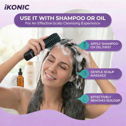 IKONIC 3-in-1 Electric Scalp Massager for Hair Growth -Vibrating Head Massager Brush for Stimulation and Circulation, Use as Exfoliator, Scrub, Massager, Hair Detangle, Massage Gift for Men and Women