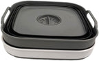 SAMMART 10L (2.64 Gallon) Collapsible Dishpan with Draining Plug-Foldable Washing Basin-Portable Dish Washing Tub-Space Saving Kitchen Storage Tray for Camping & RV (2, Steel Grey+Black)