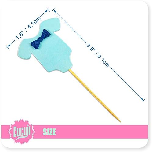GUCUJI 40 PCS Blue Baby Jumpsuits Baby Shower Cake Cupcake Toppers Picks for Birthday Boys Party Decorations