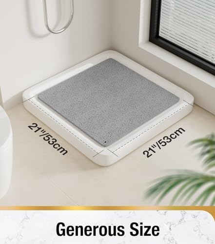 HITSLAM Non Slip Shower Mat for Textured Tub Floor, 21x21 Inch Square Loofah Bath Mat for Inside Shower Stall, Quick Drying, No Suction Cups, Grey