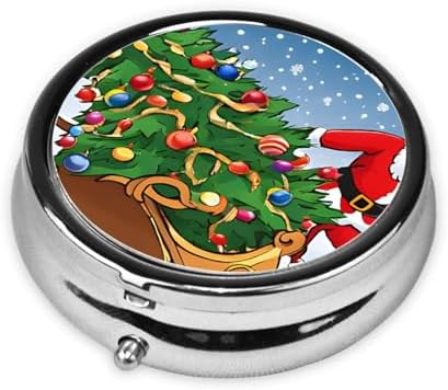 (Merry Xmas) Round Pill Box,3 Compartment Pill Box Mini Decorative Pocket Purse Portable Travel Medicine Tablet Vitamin Holder Organizer Pill Case