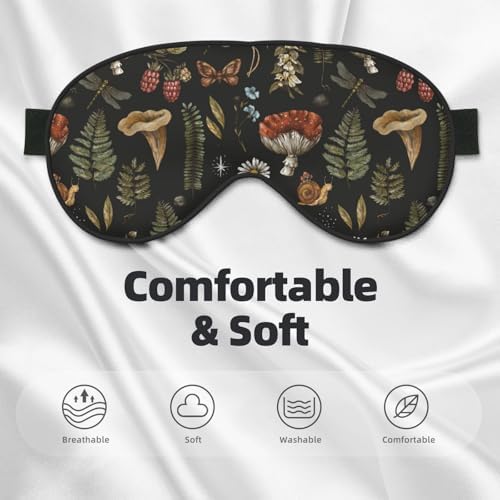 Vintage Mushroom Fern Sleep Mask Eye Mask with Adjustable Strap Eye Sleep Shade Cover Blocks Light for Women Men Airplane Travel Nap