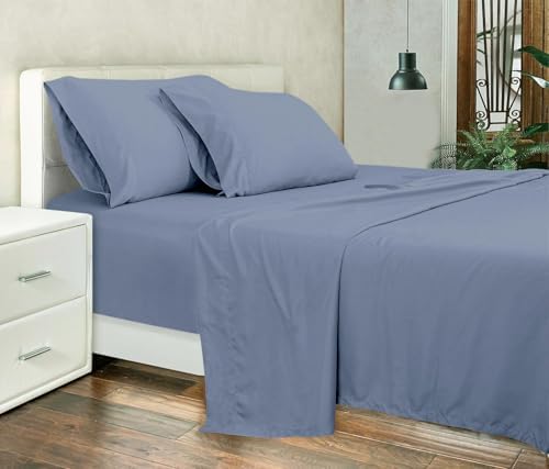 Luxurious Microfiber 4 Piece Sheet Set 8" inch Deep Pocket with 1 Flat Sheet,1 Fitted Sheet, 2 Pillow Cases - Medium Blue - Queen Size