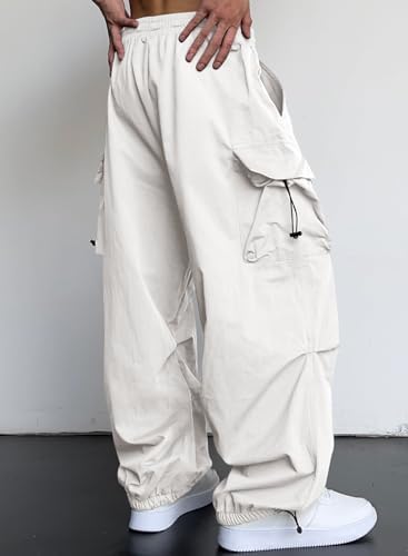 JMIERR Men's Baggy Cargo Pants Trendy Casual Parachute Pant Loose Fit Harem Joggers with Pockets for Streetwear