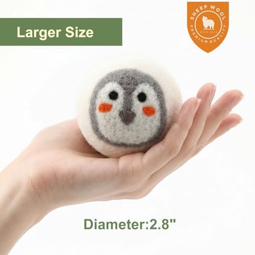 Wool Dryer Balls 3 Pack XL, Natural Fabric Softener New Zealand Wool，Handmade Organic Laundry Dryer Balls, Reusable 1000 Loads,Wrinkles Free, Shorten Drying Time（3 Pack,Animal Pattern）