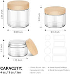 Glass Cosmetic Jars with Plastic Woodgrain Lids, 4 oz, 2 oz 1 oz Small Glass Storage Jars with Lids & Stickers, Reusable Clear Travel Containers for Creams, Lotion, Balms, Ointment 3 pack