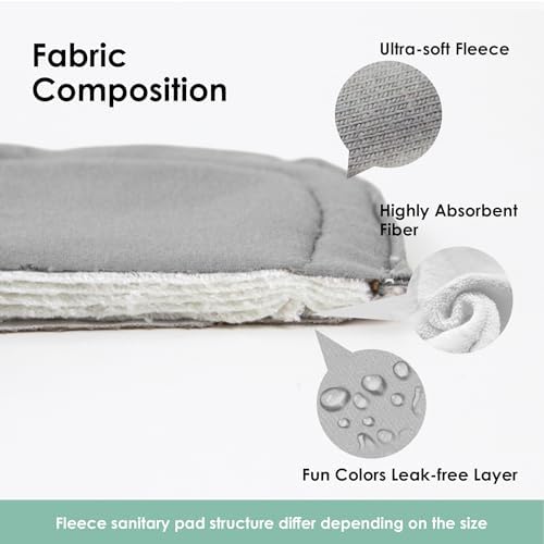 wegreeco 6 Pcs Reusable Menstrual Pads, Ultra Absorbent Cloth Pads for Heavy Flow, Sanitary for Teens, Women, Nonslip Panty Liners + Bag (Mustard Yellow, Grey, Beige, Rose Gold Outer, Mixed Sizes)