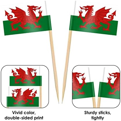 AhfuLife Wales Flag Toothpick for St.David's Day Cupcakes Decorations, 100 Pcs Wales Toothpick Cocktail Picks, Mini Flag Cocktail Picks for World Cup Party Decorations