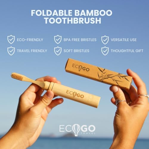 Foldable Bamboo Toothbrush with BPA-Free Soft Bristles | Eco-Friendly, Travel-Sized, Reusable Compact Case, Biodegradable Recycled Packaging