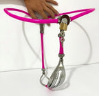 Female Stainless Steel Adjustable Chastity Belt Invisible Panties Device Lockable Underwear Bondage Briefs Bondage Devices BDSM Adult Sex Toys (Pink, 60-90cm)