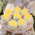 Rsstarxi 60 Pack Edible Gold Star Cupcake Toppers Rice Paper Mini Stars Cupcake Picks for Baby Shower Wedding Engagement Bridal Shower Birthday Christmas Party Cake Decorations Supplies Gold