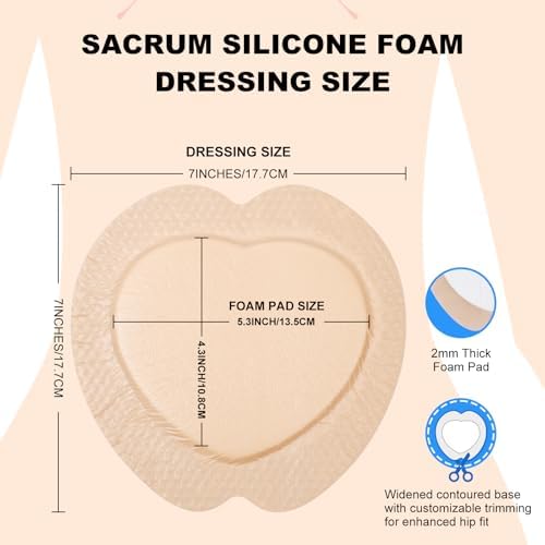 Sacral Foam Dressing, Sacrum Silicone Foam Dressing with Border, 7x7 Large Bandage for Bed Sores On Buttocks, Super Absorbent Pressure Sore Prevention Pads, Waterproof & Breathable Wound Dressing (10)