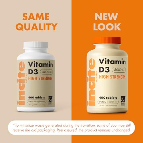 Incite Nutrition Vitamin D 5000 iu - 400 Premium Vitamin D3 Easy-Swallow Micro Tablets - High Strength Cholecalciferol VIT D3 5000iu - Vegetarian Supplement - Made in The UK