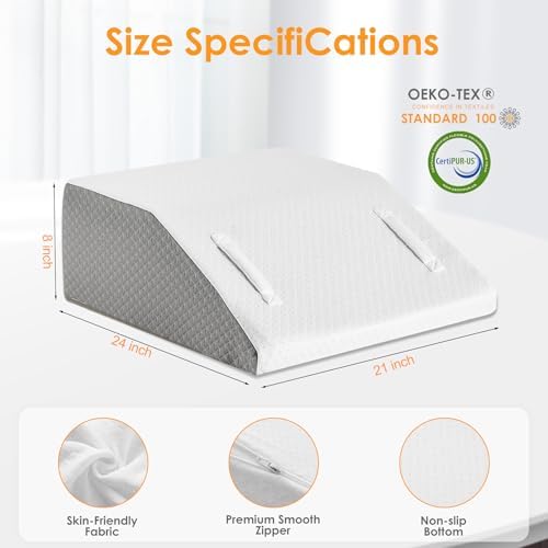 Leg Elevation Pillow for After Surgery, 8inch Foam Leg Elevating Pillow for Swelling and Blood Circulation, Leg Wedge Pillow for Sleeping, Knee Pillow for Knee Hip Ankle Pain Relief, White