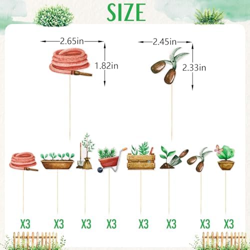 24Pcs Garden Cupcake Toppers, Garden Themed Party Decorations, Garden Tools Cake Picks, Spring Theme Party Decor, Garden Birthday Cake Decorations, Garden Day Decorations