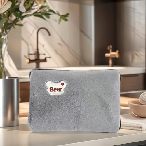 Electric Hot Water Bag, 18x25cm, Electric Hot Water Bottle with Plush Cover, Rechargeable Heating Compress Pad Winter Hand Feet Warmer Bottle Pouch for Cramps Muscles Menstrual Cramps